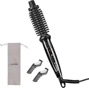 LOVANI Mini Travel Hair Curling Iron Brush,Dual Voltage Portable Ceramic Ionic Anti-Scald 3/4 Inch Hot Hair Curler Brush for Short Hair,3 in 1 Curling Wand with Travel Bag