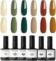 Modelones Gel Nail Polish Set - 6 Colors Nude Emerald Green Red Gel Nail Polish Kit Earth Tone Light Yellow Gel Polish Set, Soak Off LED French Nail Art Manicure Starter Salon DIY Nail Gifts for Women