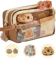 Capybara Large Capacity Pencil Case,Cute Transparent Multi-Layer Pencil Pouch,Capybara Plush Capybara Pencil Case with Compartments,for Girls Secondary School Big Capacity Pencil Case