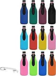 12 Pack Beer Bottle Cooler Sleeves Keep Drink Cold Zip-up Extra Thick Neoprene Insulated Sleeve Cover with Bottle Opener（12 Pack, Multi)