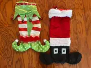 Pier 1 Imports Christmas Stocking Set Rare- Santa And Elf. Pier One- NEW