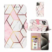 For Apple iPhone 15 Plus Case SupRShield Marble Painting Pattern Flip Wallet Leather Card Slots Shockproof Cover (Rose Gold)