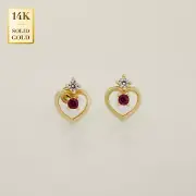 14K REAL Solid Gold Heart Ruby CZ Earrings Cartilage Daith Helix Tragus Studs