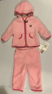 Small Paul Frank Julius Monkey Pink Fuzzy Baby Girls 2pc Jacket Pants Outfit 12M