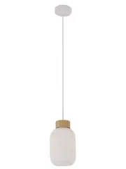 Mele 1 Light Small Pendant in Frosted Opal Glass with Ash Wood