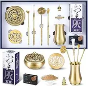 RE RELIURE 12 Pcs Agarwood Incense Burner Kit,Chinese Brass Incense Burner Kit,Powder Incense Making Kit,Powder Incense Burner Set（Incense Kit with Sandalwood Powder）