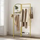 Freestanding Gold Coat Rack Strong Entryway Corner Clothes Stand w/ Shelf & Hook