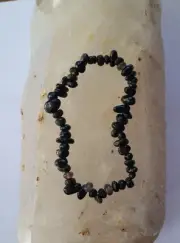 089 Black Obsidian Chip Bead Stretch Bracelet Genuine Gemstones