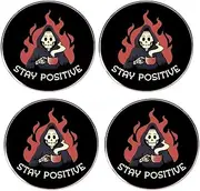 [ZENRUIMING] 4pcs Halloween Grim Reaper Coffee Lapel Pins,Grim Reaper STAY POSITIVE Alloy Button Pins,Backpack Clothes Hat Accessories, Metal, no gemstone