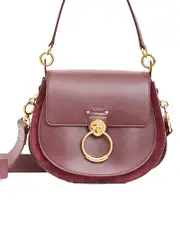 Chloé Large Tess in Shiny & Suede Calfskin Burnt Brown