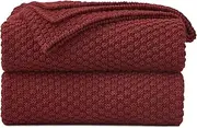 Longhui bedding Wine Red Knitted Throw Blanket for Couch, Cozy Machine Washable 100% Cotton Sofa Knit Bed Blankets, Heavy 4.0lb Weight, 60 x 80 Inches, Laundry Bag Included, Burgundy Color.