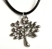 Tree of Life Necklace Celtic Peace Serenity Silver Plated 19" Black Cord USA