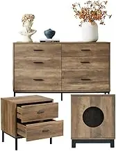 Merryluk Bedroom Set Bronx Chest of 6 Drawers Dresser, 2-Drawer Bedside Table, and Pet End Table Bundle,Drawer Organizer for Living Room, Hallway - Brown