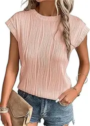 [OYIGELZ] T-Shirt Women's Tops Crew Neck Tops Elegant Basic Blouses Plain Tank Top Short Sleeve T-Shirt Summer Casual Loose Tee Business Outfit