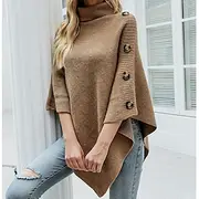 Women's Sweater Pullover Sweater Jumper Casual Soft Solid Color Ribbed Turtleneck Buttons Knitted Half Sleeve Regular Tops Knit Outdoor Daily Weekend Black Red