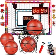 Indoor Basketball Hoop for Kids Over Door Mini Basketball Hoop with 4 Red Rubber Balls Basketball Ring with Scoreboard Timer and Remote Control Gifts for 4-12 Year Old Boys Girls