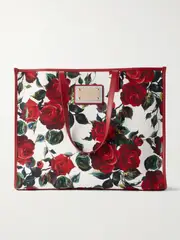 [Dolce & Gabbana] Dolce & Gabbana - Large Floral-print Leather-trimmed Canvas Tote - Red - One size One size Red