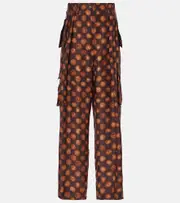 [Dries Van Noten] Dries Van Noten Printed silk cargo pants AU 10 brown