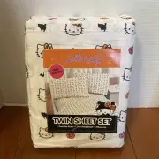 Sanrio Hello Kitty Eek! White Halloween Pumpkin Black Cat Twin Sheet Set New
