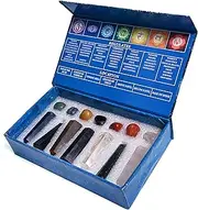 KACHVI Crystals and Gemstones Healing Stones Set Seven Chakra Tumbled Stones Crystal Healing Kit of 14 Pieces Meditation Spiritual Gifts Reiki Bohemian with Reiki Dowsing 7 Type Wands