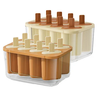 8-Hole Frozen Popsicle Molds, Ice Cream Pop Maker Freezer Tray Fruit Kit