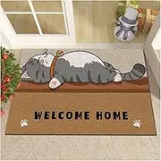 Cute Cat Door Mat for Front Door/Bathroom/Cat Litter Mat,Welcome Home Cat Doormat 45×75cm/30''x17.5'',Captures Dirt, Anti-Slip, Durable & Washable & Trimmable Waterproof Doormats
