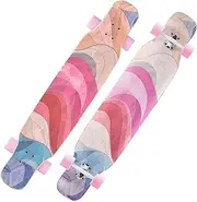 Sports Longboard Skateboard, 42.5" 8-Layer A-Level Maple Double-tilt Rainbow Pattern Colored Sand Dance Board for Beginner Girls