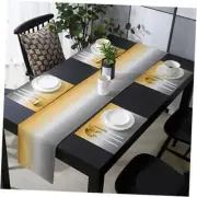 Table Runner with 6 Place Mats, Gradient Color Yellow Gray Cotton-Linen Dining