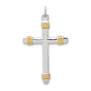 Sterling Silver Rhodium-Plated & 18K Gold-Plated Rope Cross Pendant