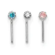 10k White Gold 1.5mm Set Of 3 CZ Nose Studs