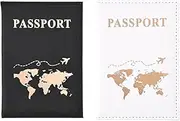 [Finehenchi] PU Leather Passport Holder Travel Wallet 2 Pcs Set (White, Black), Passport Cover with Card Slots for Tickets, Boarding Pass, Credit Cards, and Business Cards, Black, White, Passport fold
