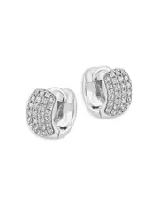 Bloomingdale's Fine Collection Pave Diamond Huggie Hoop Earrings in 14K White Gold, 0.55 tcw
