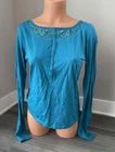 Passport Teal Blue Beaded Top Size XL NWT Fitted Slim Long Sleeve