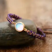 Natural Amethysts Opal String Braided Meditation Bracelet Hand Weaving Bohemian