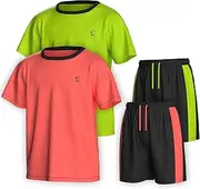 [Essenclo] Boys Clothing Sets Tagless Loose Athletic Performance Crew Neck T-Shirt and Short Outfits Size 3-16 (4 Piece Set), Set-11, 3-4