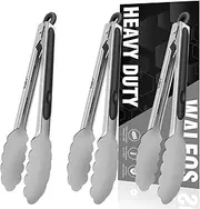 Walfos Stainless Steel Kitchen Tongs, 7 Inch Heavy Duty Metal Food Tongs with Non-Slip Grip, Perfect for Cooking, Serving and Salad, Set of 3