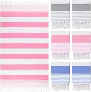 Macarrie 6 Pieces Turkish Beach Towels 39 x 71 Inch Large Pool Towels Quick Dry Sand Free Absorbent Cotton Travel Washrag for Bath Hotel Beach (Fresh Color)