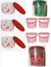 Christmas Storage Bowls PLASTIC TREAT CONTAINER Set Of 11 Deer, Stockings, Snow
