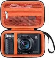 Elonbo Carrying Case for Canon PowerShot SX740/ SX730/ SX720/ SX620 Digital Camera, 4K Video Camera Travel Storage Cover Bag Organizer Holder, Mesh Pocket fits Battery Charger, Black+Inside Orange