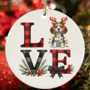 Love Beagle Dog Light Reindeer Antler Christmas Ornament Gift Tree Decor Hanging