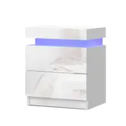 Bedside Tables Side Table Drawers RGB LED High Gloss Nightstand White