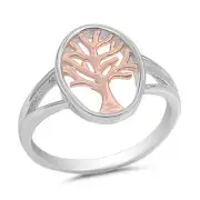 Rose Gold Plated Tree of Life Ring .925 Sterling Silver Branches Band Sizes 5-10