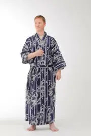 Japanese Yukata Kimono Men Bamboo & Dragon Cotton Robe Made in Japan