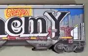 Train Graffiti series, Sandy Sanders, "Alchemy" 31" x 8" x 2"