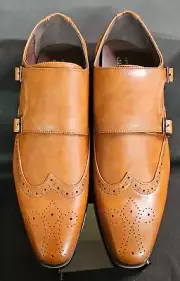 Baronero Oxford Shoes Double Monk Strap Buckle Leather Brown Men's Size 12