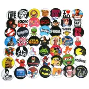 1980s RETRO PARTY BADGES x 50 Button Pins Bulk Wholesale Lot 80s 32mm 1.25"