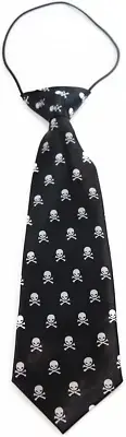Kids Boys Black & White Patterned Elastic Neck Tie - Pirate Symbol Black and Whi