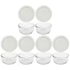 Pyrex (6) 7200 2 Cup Glass Bowls & (6) 7200-PC Sleek Silver Lids