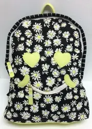 LUV JOHNSON BLACK+WHITE STRIPE QUILTED DAISY FLORAL,SMILEY FACE BACKPACK,BAG