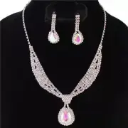 Silver Tone AB Pave Teardrop Necklace Set with Earrings